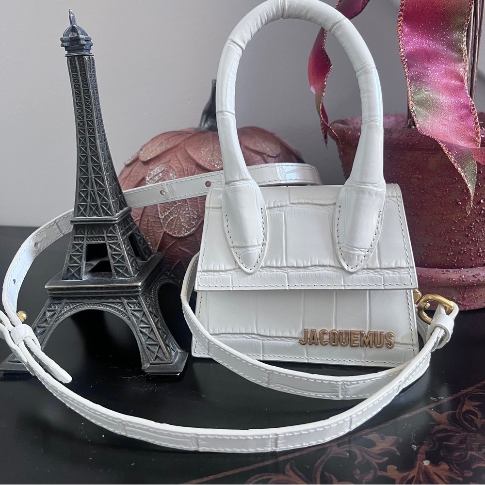 Jacquemus Le Chiquito White Croc Embossed Leather Mini Bag & dustbag NWOT - Picture 1 of 15